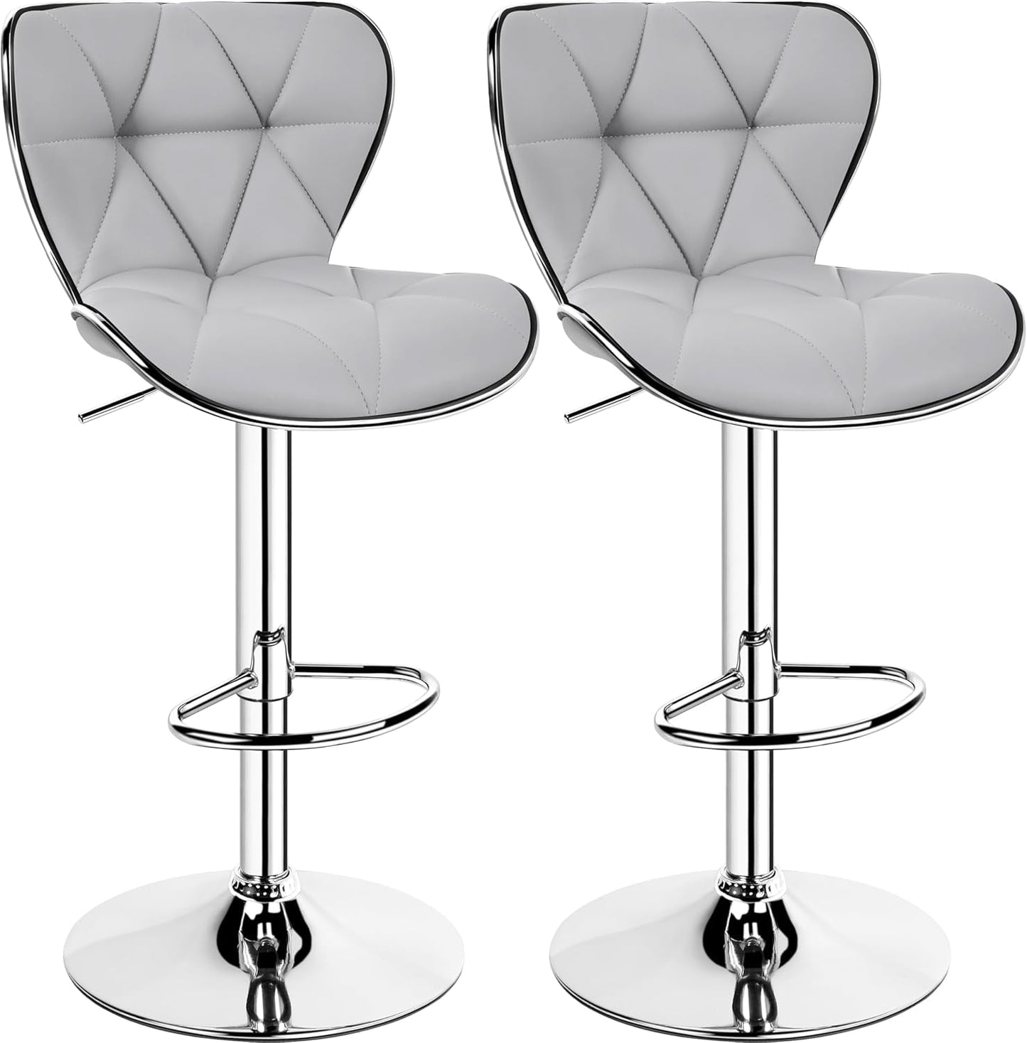 Bar Stools Set of 2, PU Leather Swivel Adjustable Barstools with Shell Back, Bar Chairs with Foma Padded for Home, Kitchen, Light Grey