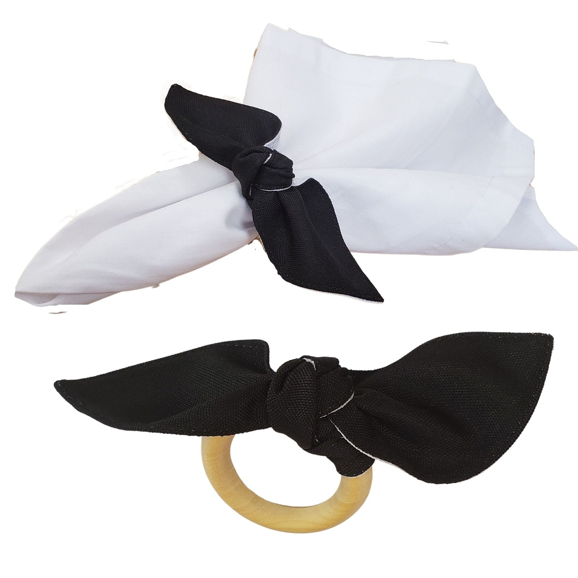 Maison Charlo | Set of 6 Ecofriendly Duo Black White Cloth Ties Napkin Rings, Christmas, Easter, Valentine's, Mother's Day-1