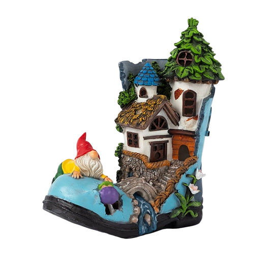 Resin Solar Gnome Treehouse Statue Outdoor Decor-0