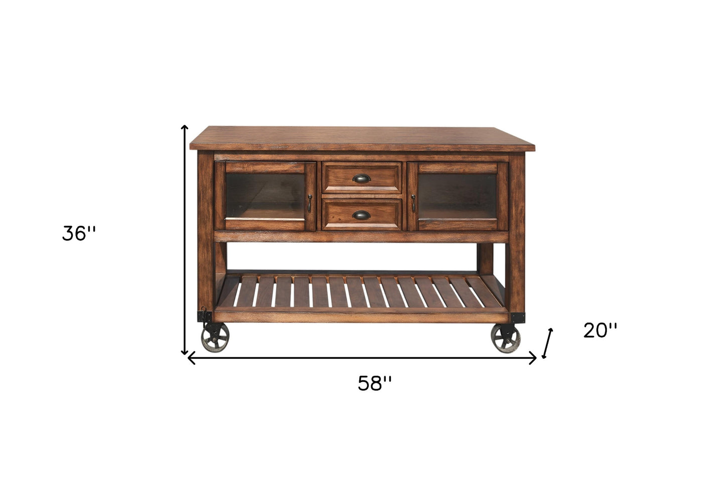 58" Rustic Brown Rolling Kitchen Cart With Storage-7