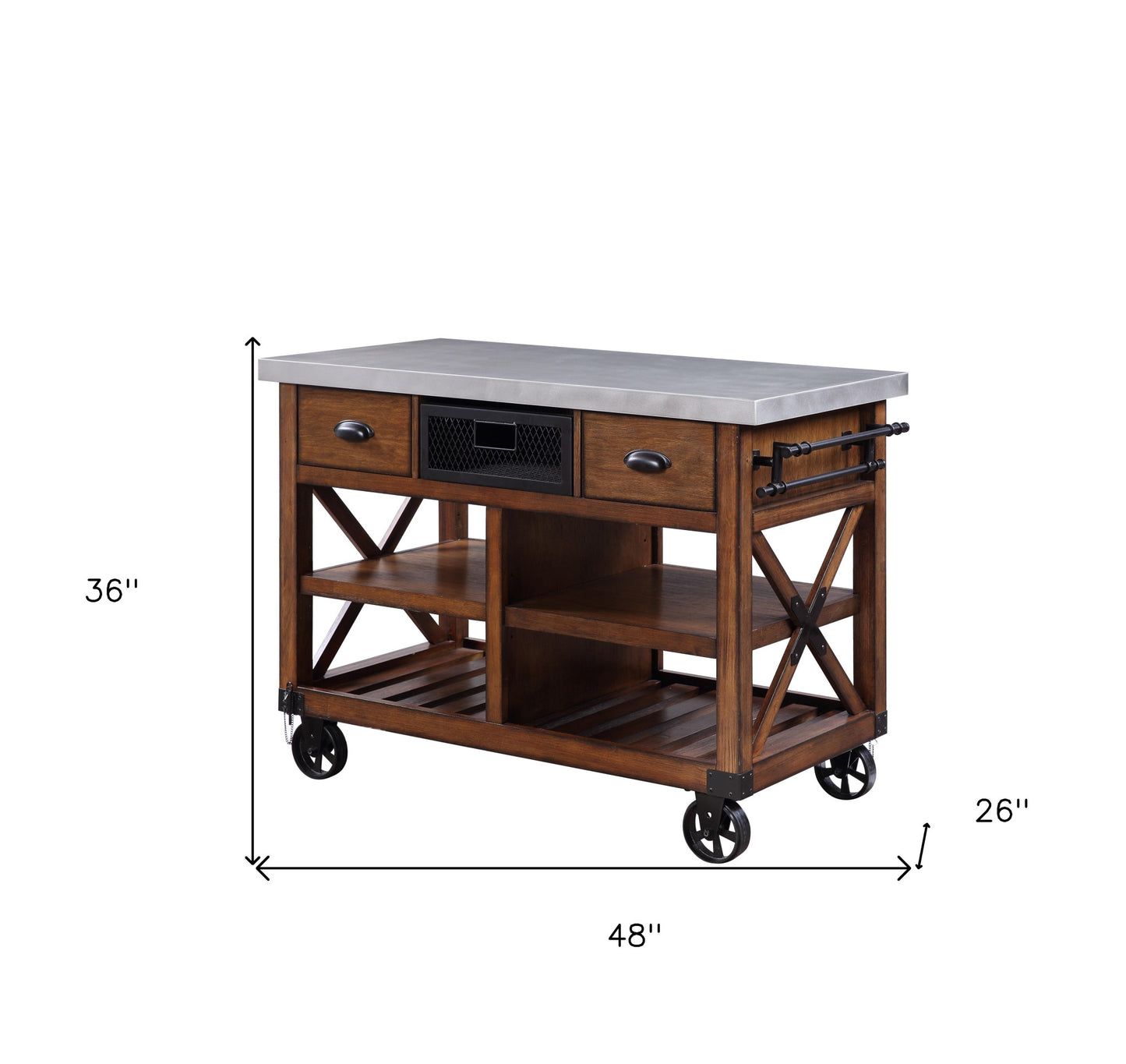 Brown And Silver 48" Rolling Kitchen Cart With Storage-4