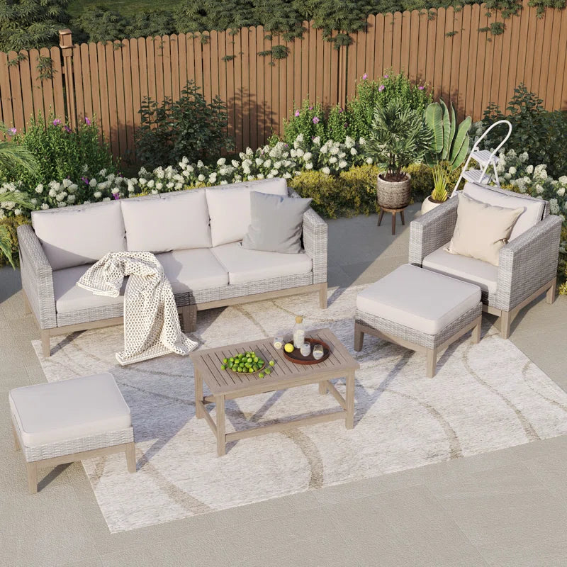 Six Person Outdoor Patio Set Weatherproof Acacia Table