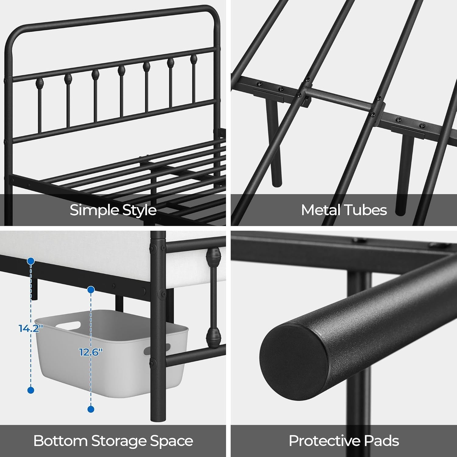 Classic Metal Platform Bed Frame Mattress Foundation with Victorian Style Iron-Art Headboard/Footboard/Under Bed Storage/No Box Spring Needed/Queen Size Black-3
