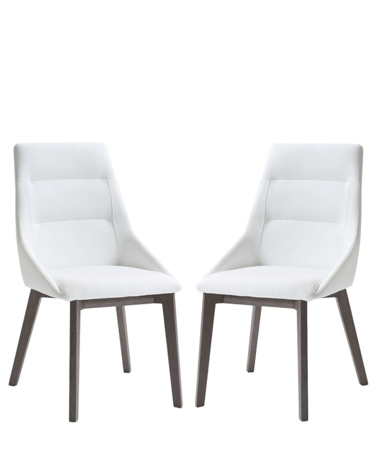 Set of Two White and Gray Upholstered Faux Leather Dining Side Chairs