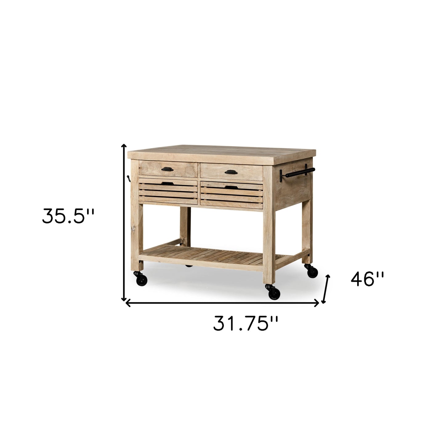 32" Natural Solid Wood Rolling Kitchen Island With Storage-8