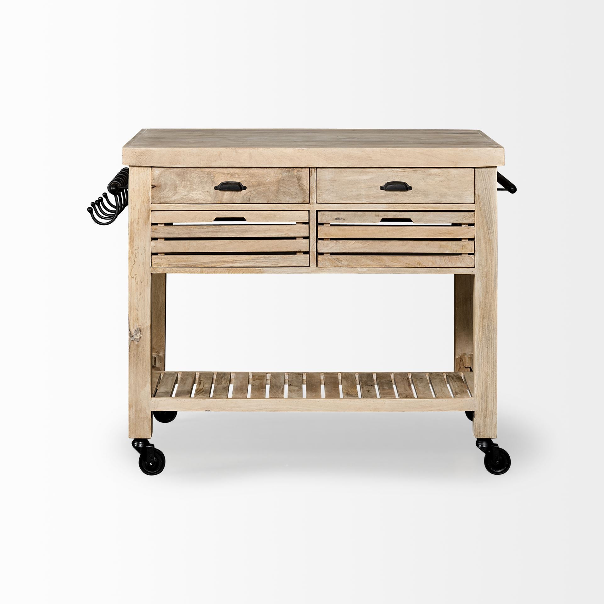32" Natural Solid Wood Rolling Kitchen Island With Storage-3