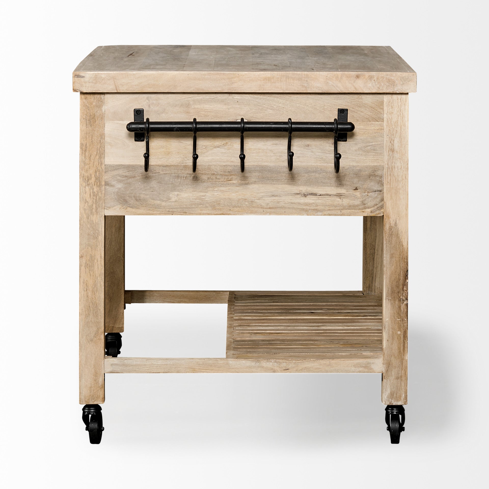 32" Natural Solid Wood Rolling Kitchen Island With Storage-4