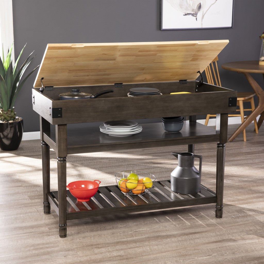 Brown and Natural 48" Kitchen Island With Storage-8