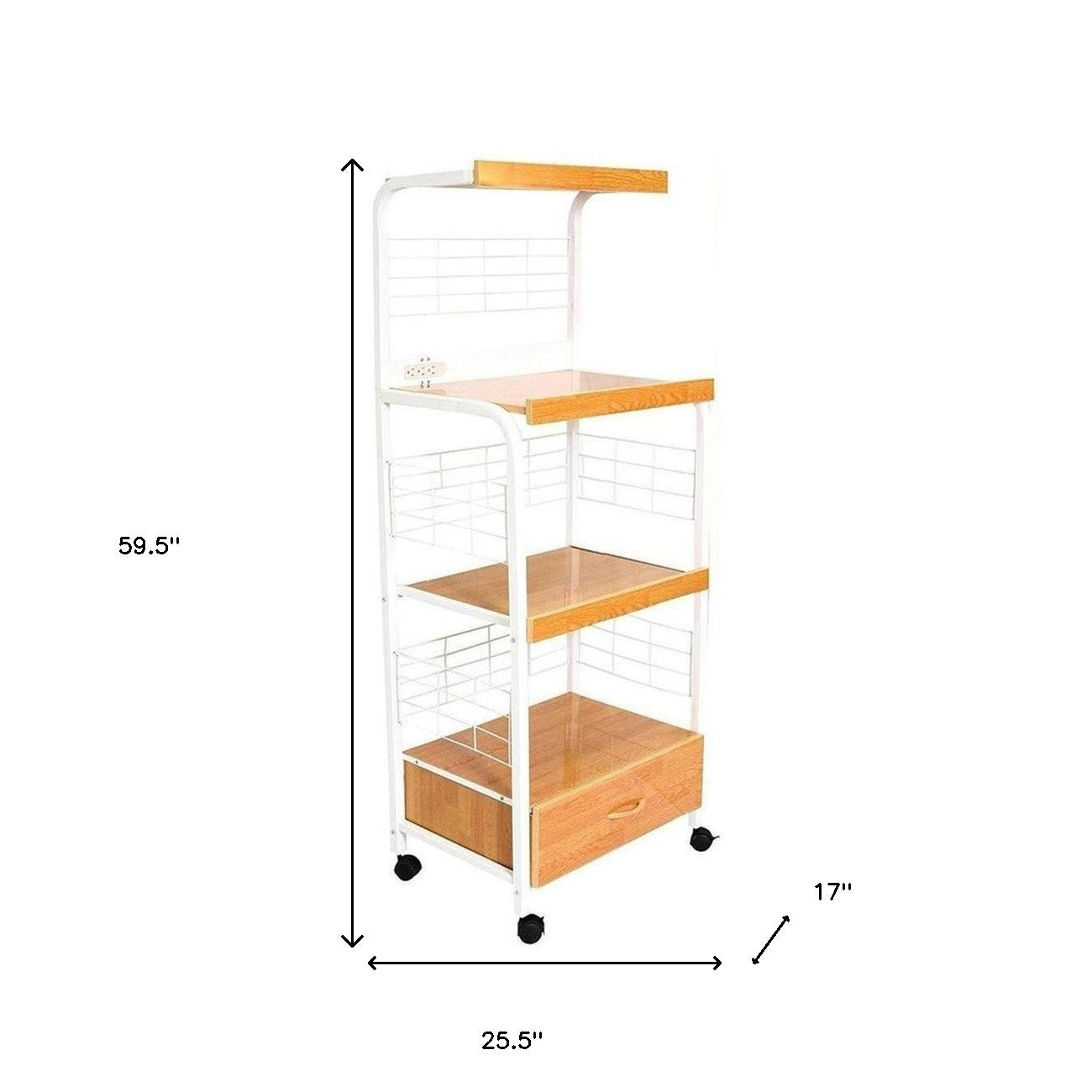 White and Natural 26" Rolling Kitchen Cart With Storage-5