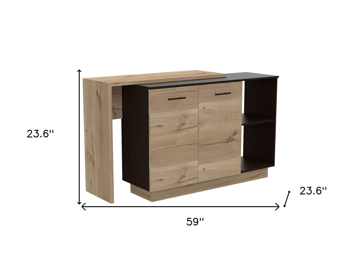 Natural and Natural And Black 59" Kitchen Island With Storage-8