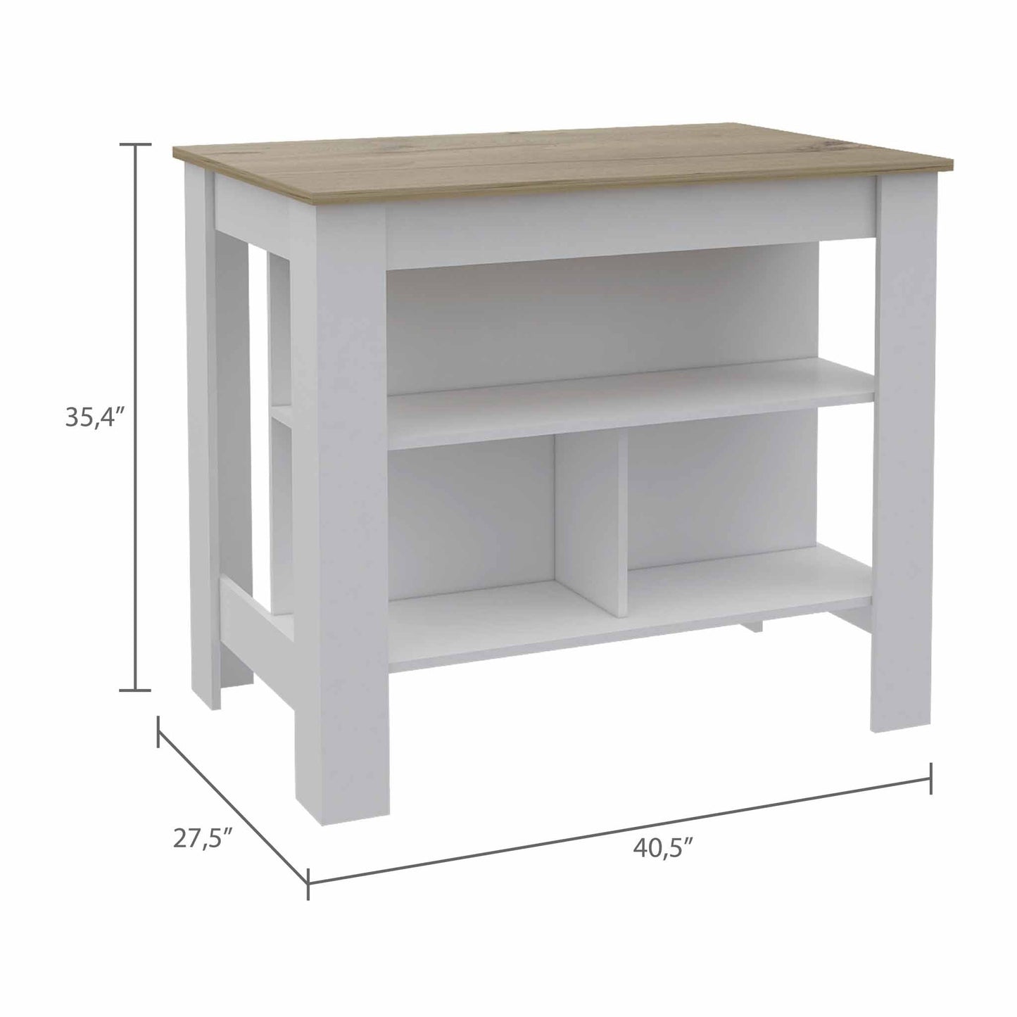 White and Brown 41" Kitchen Island With Storage-8
