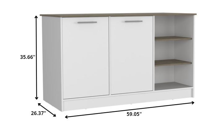 White and Brown 59" Kitchen Island With Storage-3