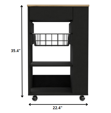 Black and Natural 22" Rolling Kitchen Cart With Storage-4