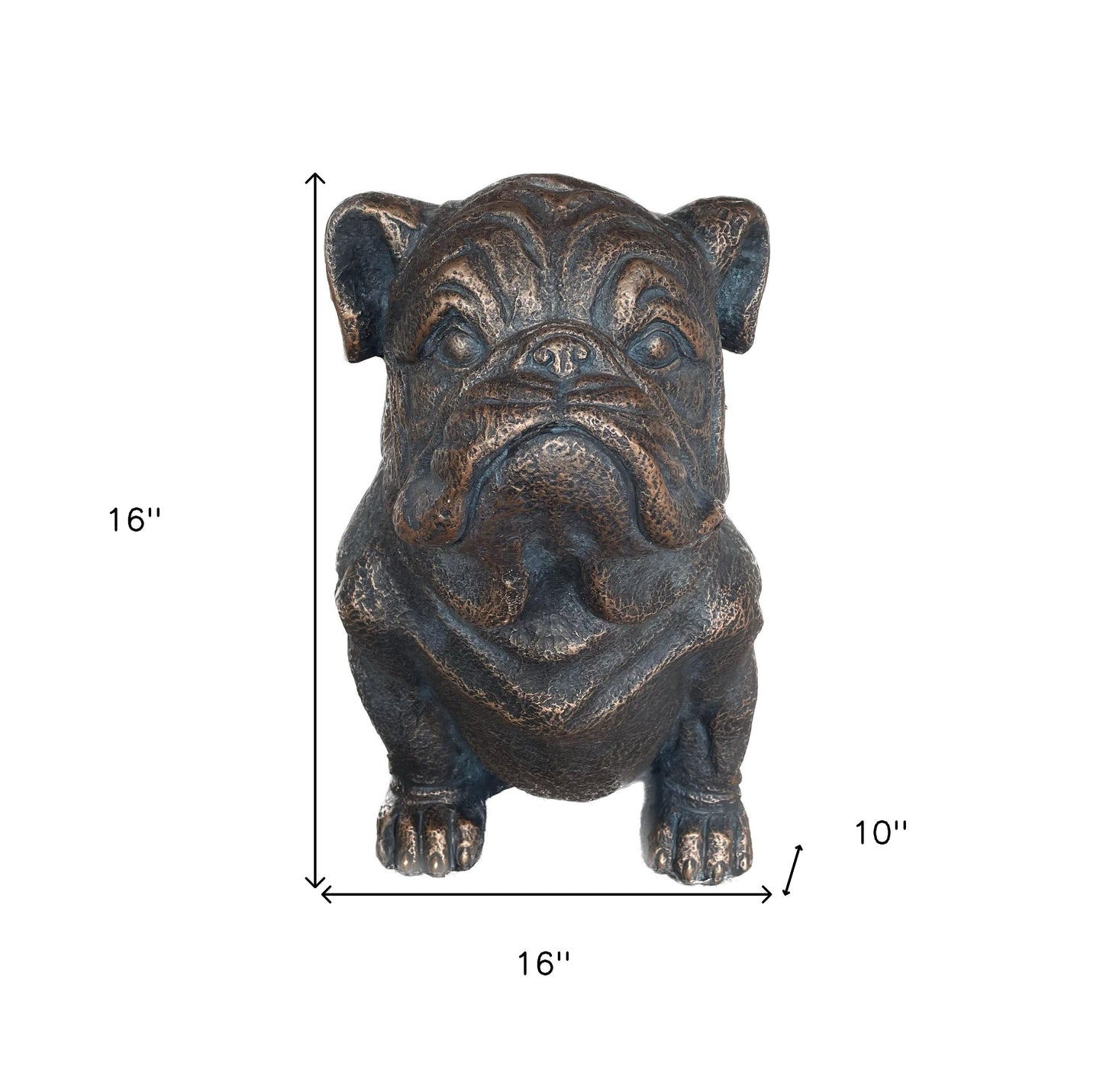 16" Antiqued Bronze Bulldog Outdoor Statue-4