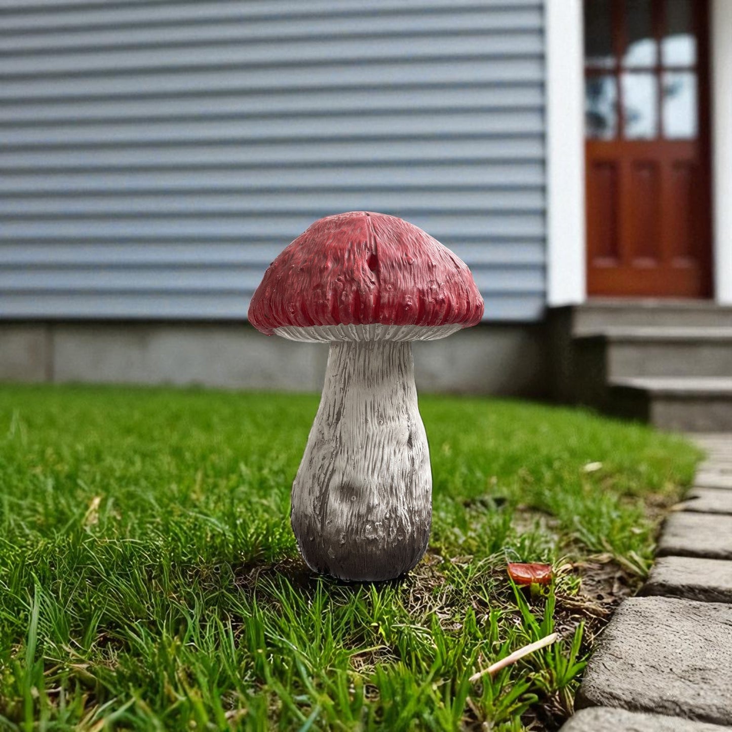 15" Red And White Polyresin Mushroom Outdoor Statue