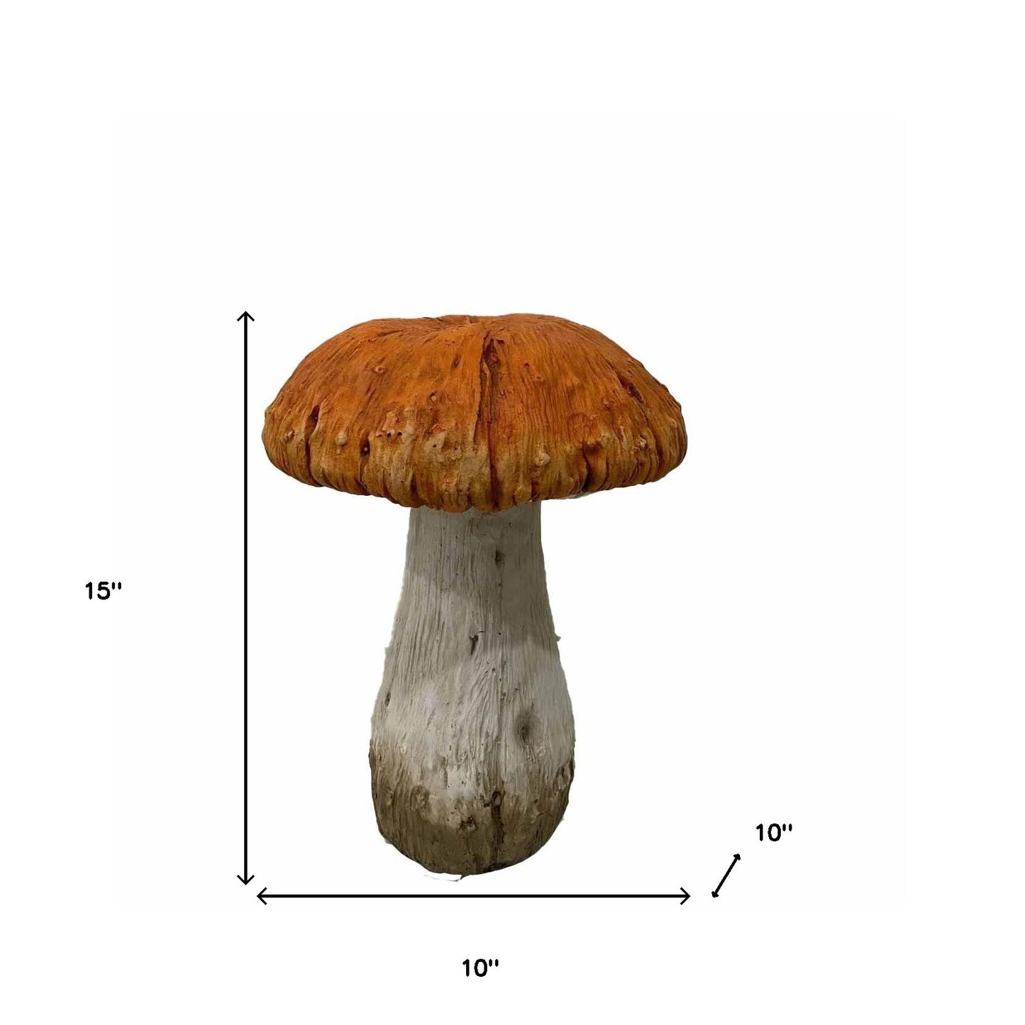 15" Orange And White Polyresin Mushroom Outdoor Statue-4