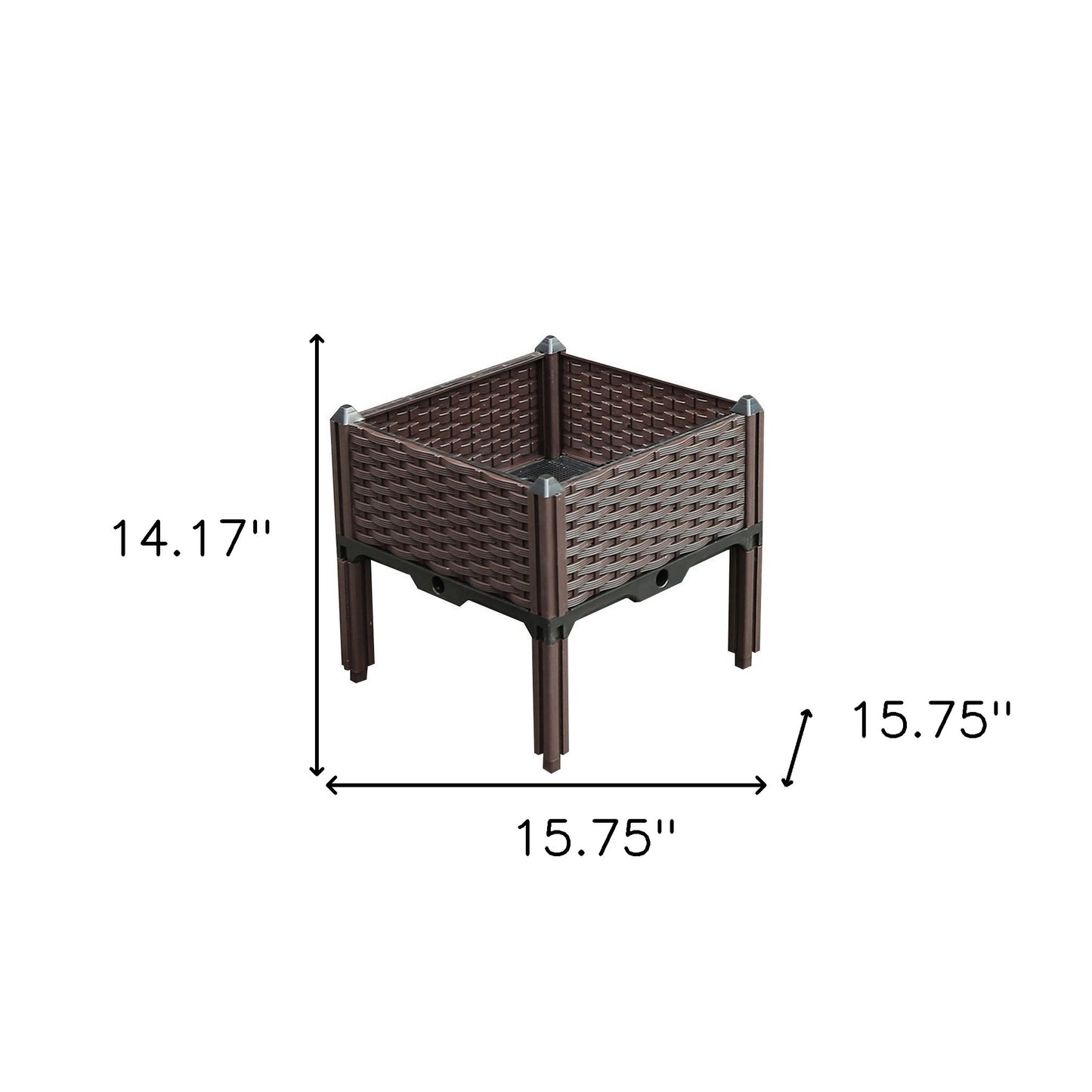 16" X 16" Dark Brown Heavy Duty Plastic Square Self Watering Raised Garden Bed-5