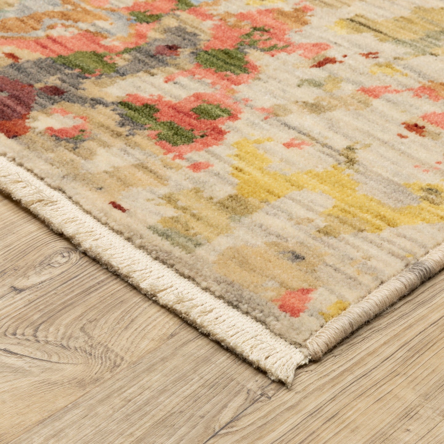 12' Beige Pink And Yellow Abstract Runner Rug With Fringe-8