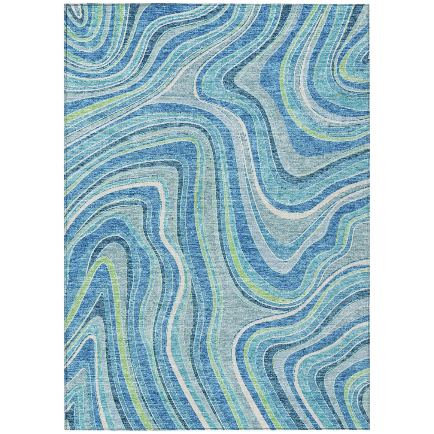 8' X 10' Navy Blue And Denim Blue Abstract Washable Indoor Outdoor Area Rug