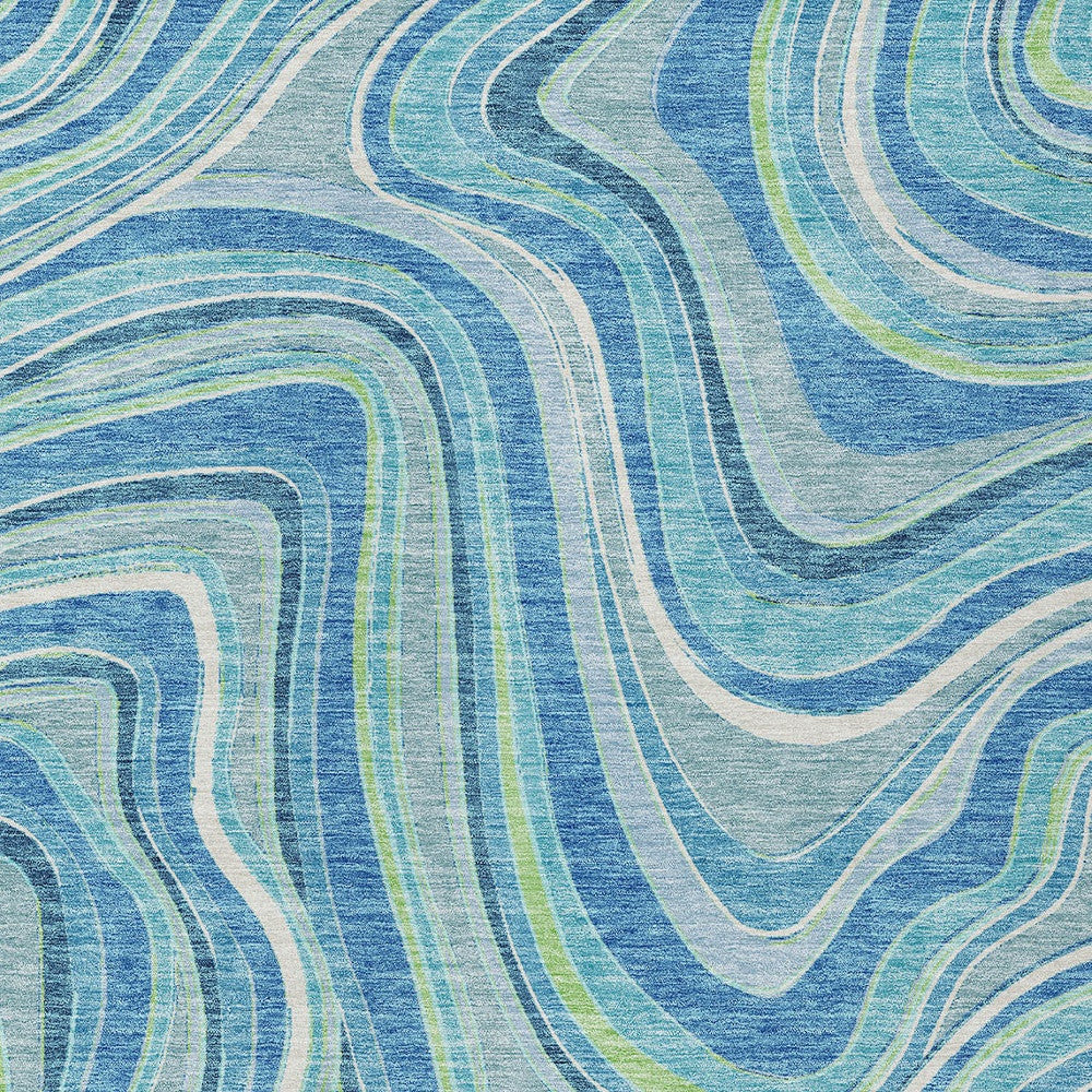 8' X 10' Navy Blue And Denim Blue Abstract Washable Indoor Outdoor Area Rug