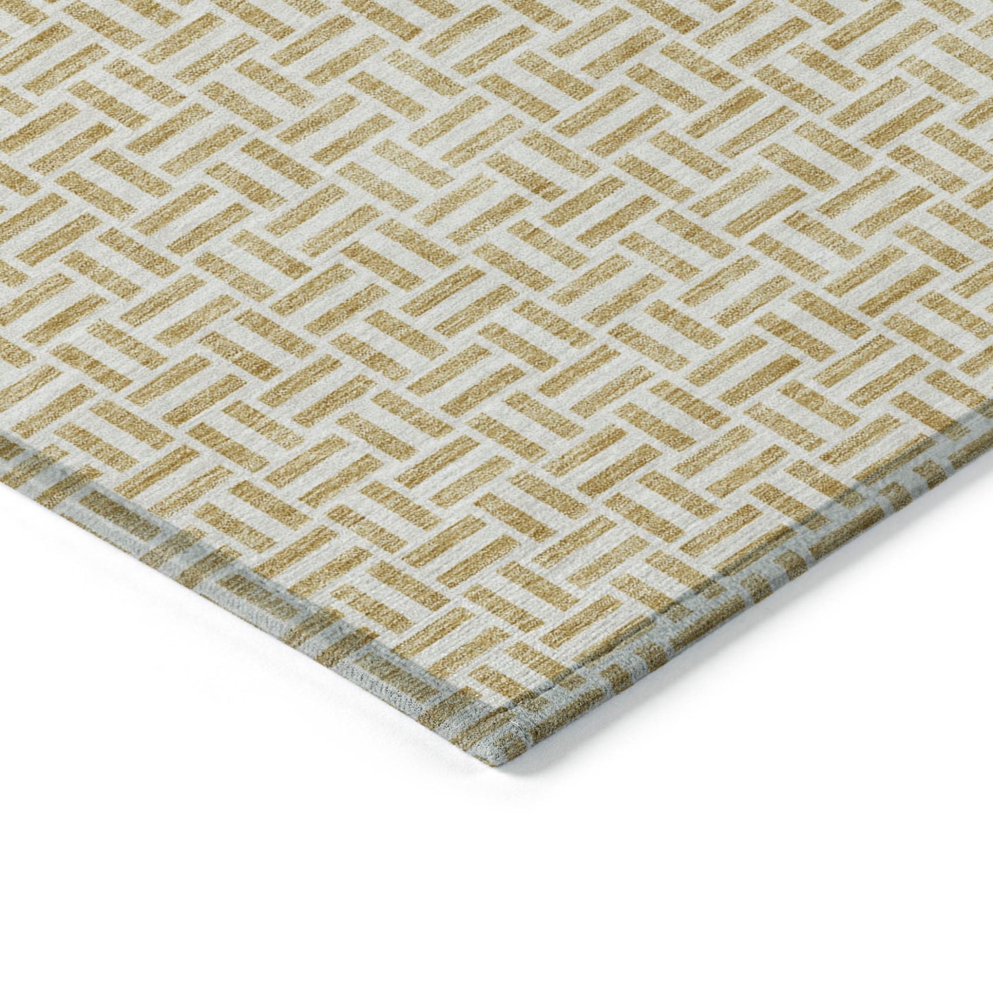 9' X 12' Gold And Ivory Geometric Washable Indoor Outdoor Area Rug