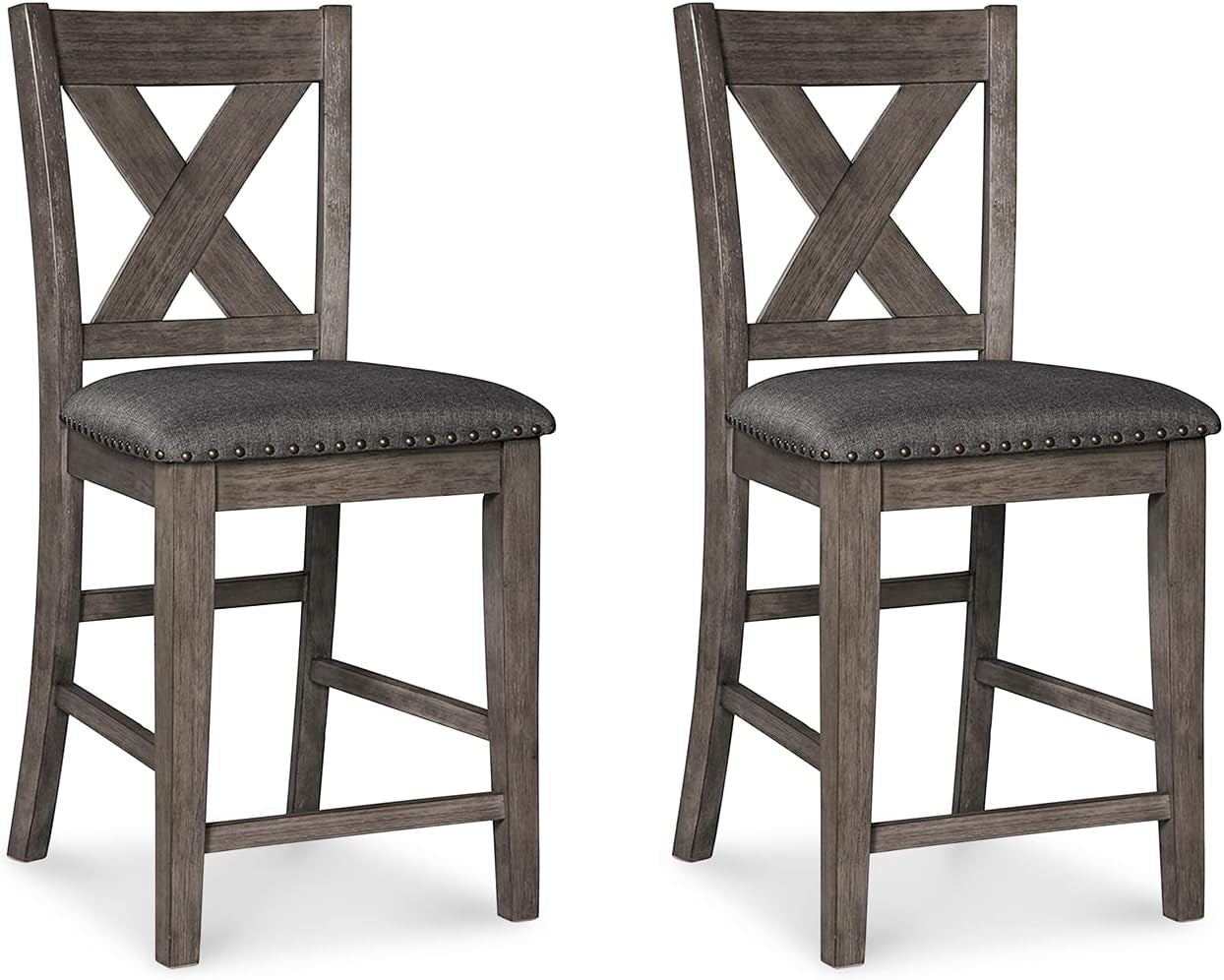 Caitbrook Rustic 24.63" Counter Height Upholstered Barstool, Set of 2, Gray