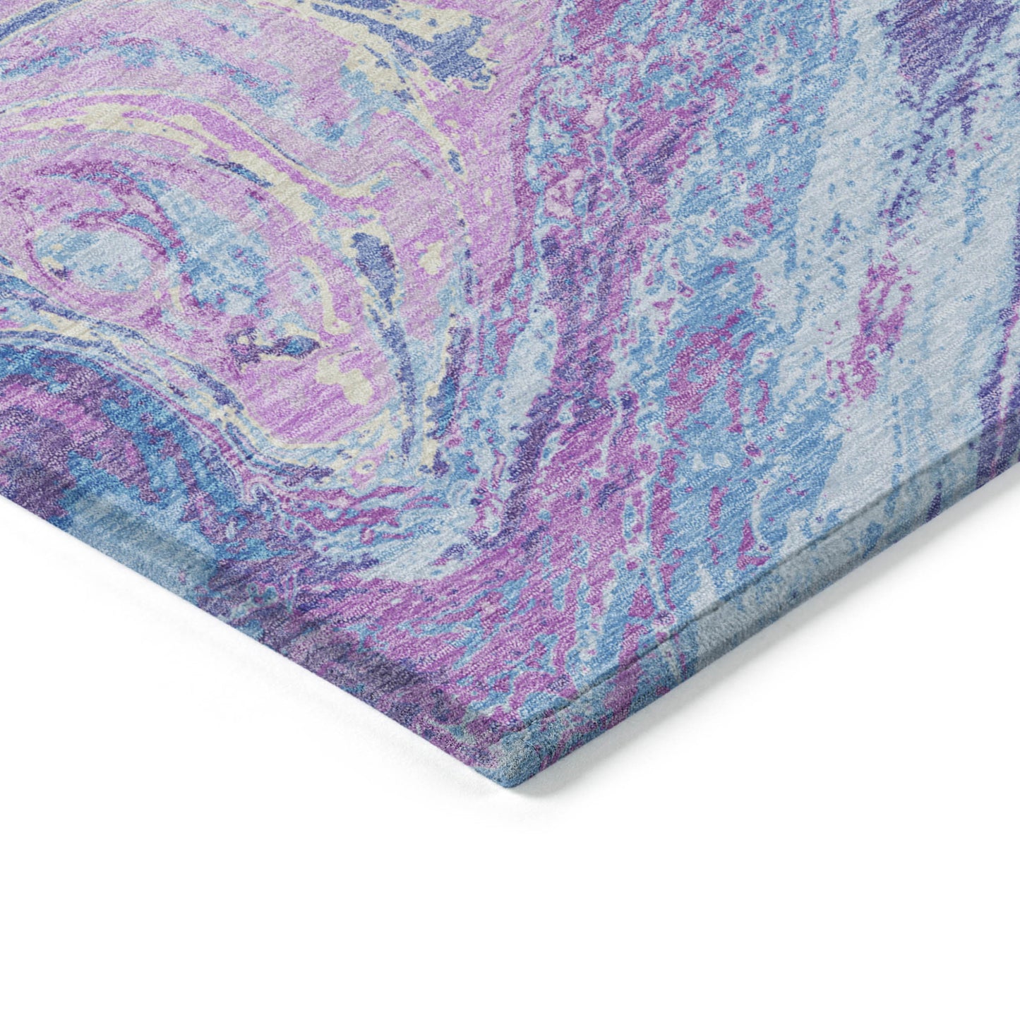 8' X 10' Sky Blue Lavender And Ivory Abstract Washable Indoor Outdoor Area Rug