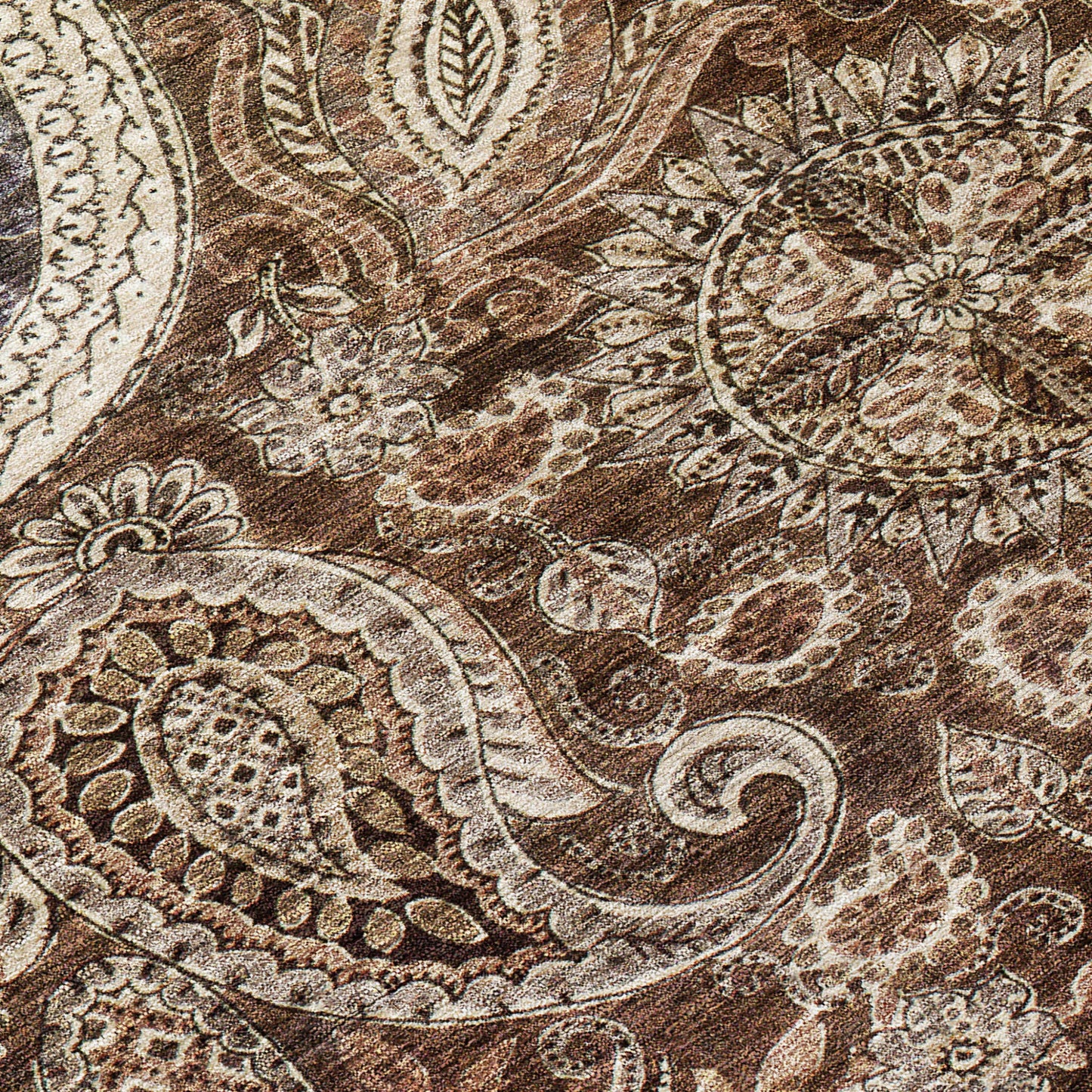 8' Brown Beige And Tan Round Floral Medallion Washable Indoor Outdoor Area Rug-8