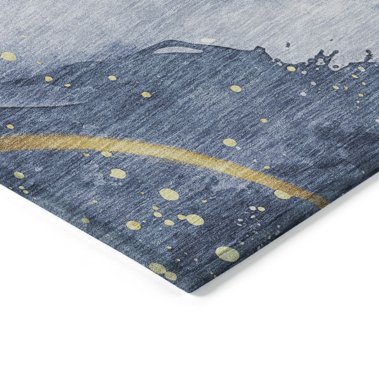 3' X 5' Blue And Gold Abstract Washable Indoor Outdoor Area Rug