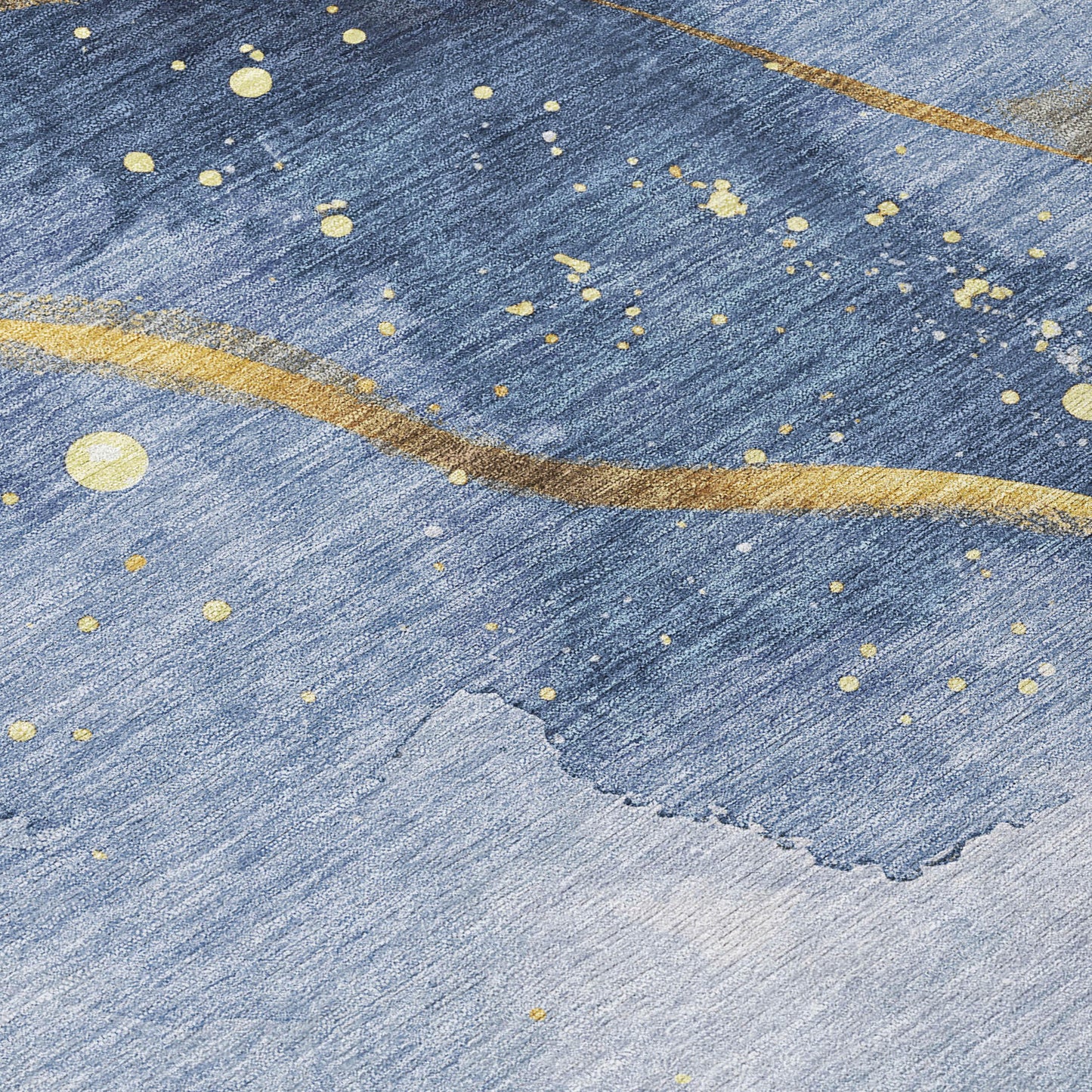 3' X 5' Blue And Gold Abstract Washable Indoor Outdoor Area Rug