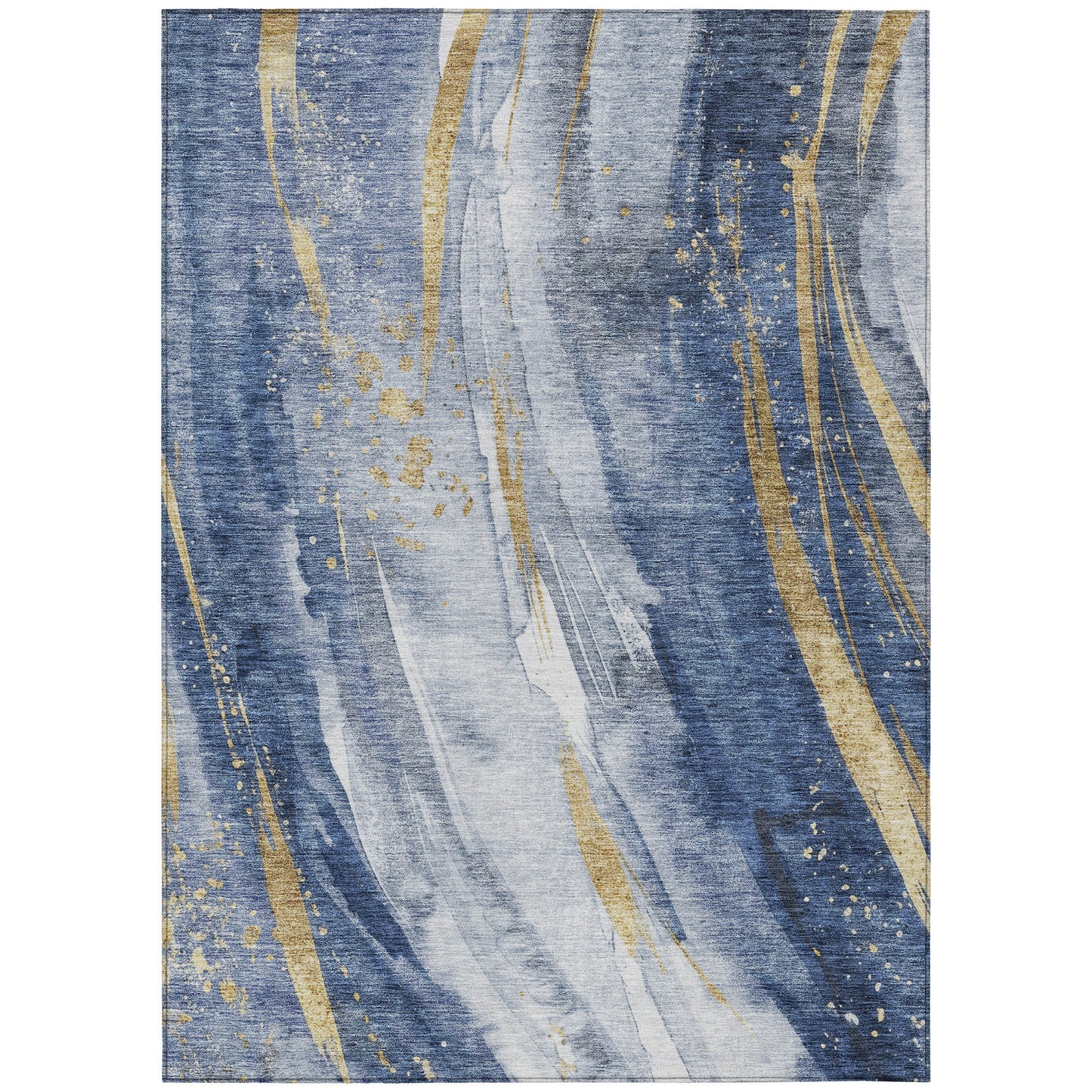 5' X 8' Blue Gold And Ivory Abstract Washable Indoor Outdoor Area Rug