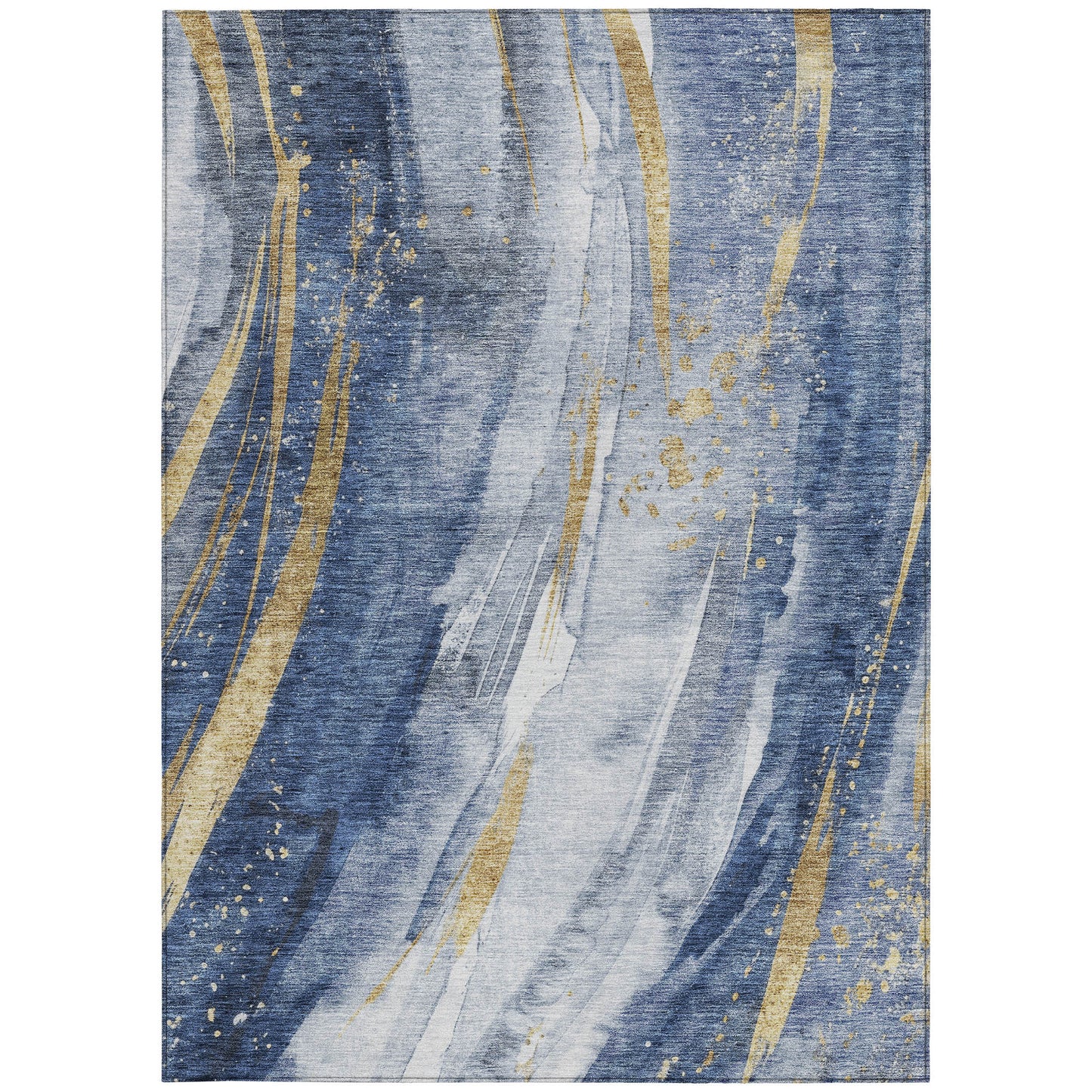 5' X 8' Blue Gold And Ivory Abstract Washable Indoor Outdoor Area Rug