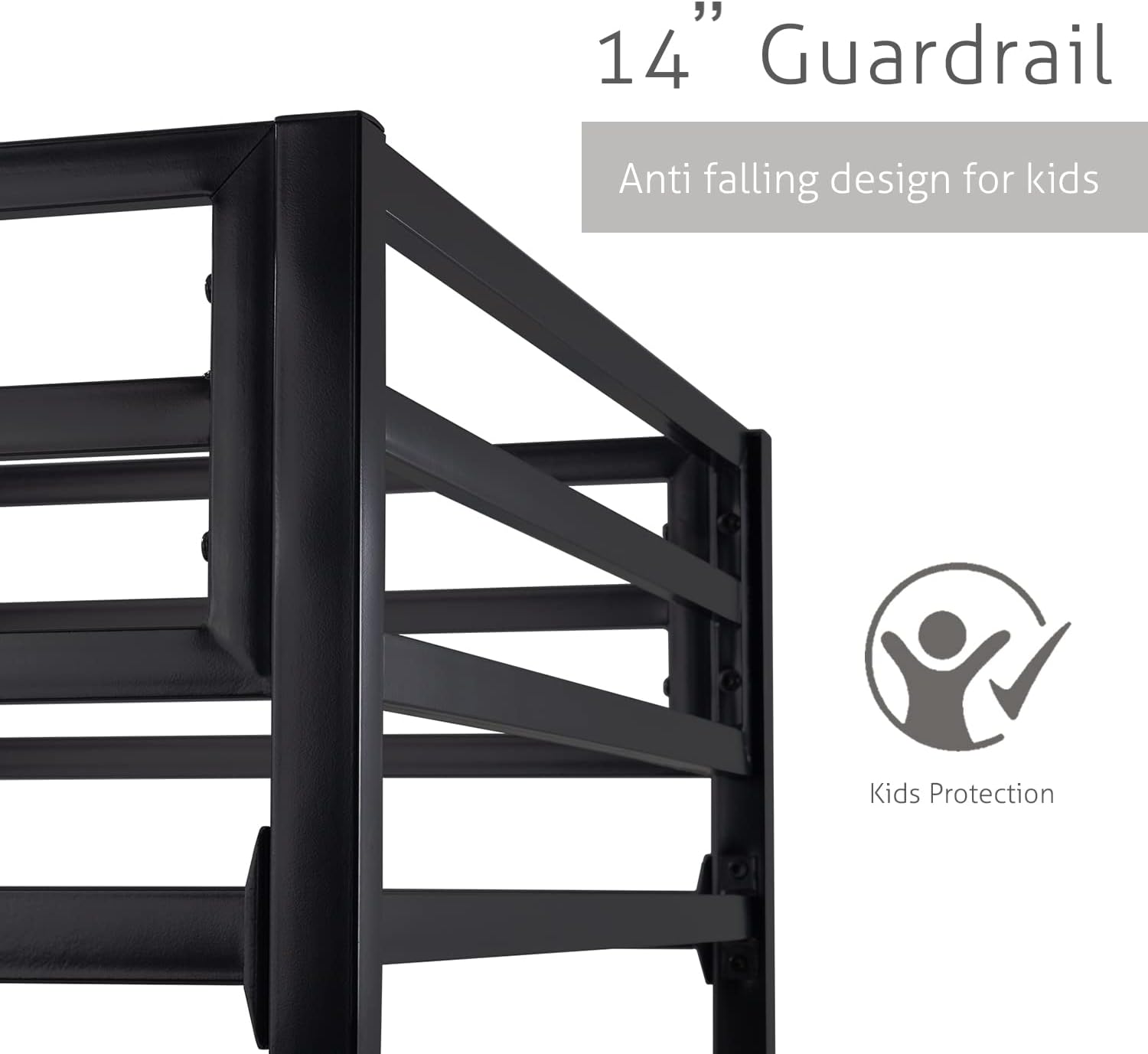 Twin Over Twin Ladder Bunk Bed Black With Guardrail Metal-3