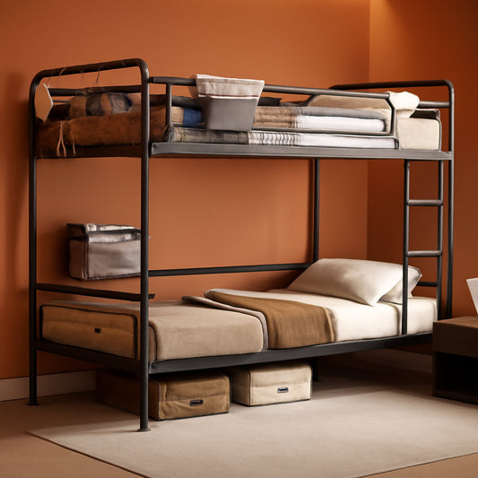 Metal Twin Over Twin Bunk Bed Vintage Brown Safety Rails-0