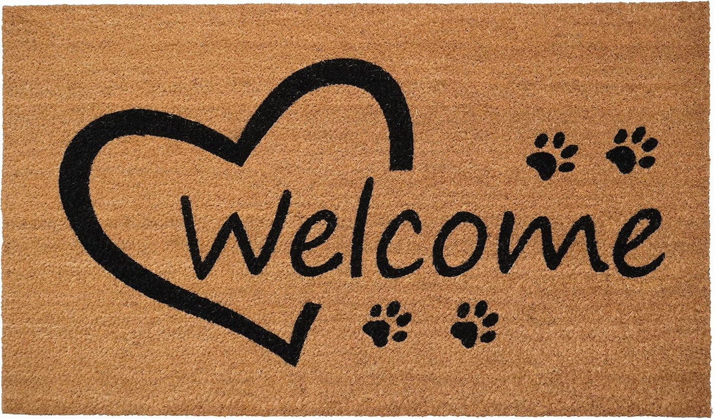 17" X 29" Natural And Black Pawprint Welcome Outdoor Coir Door Mat