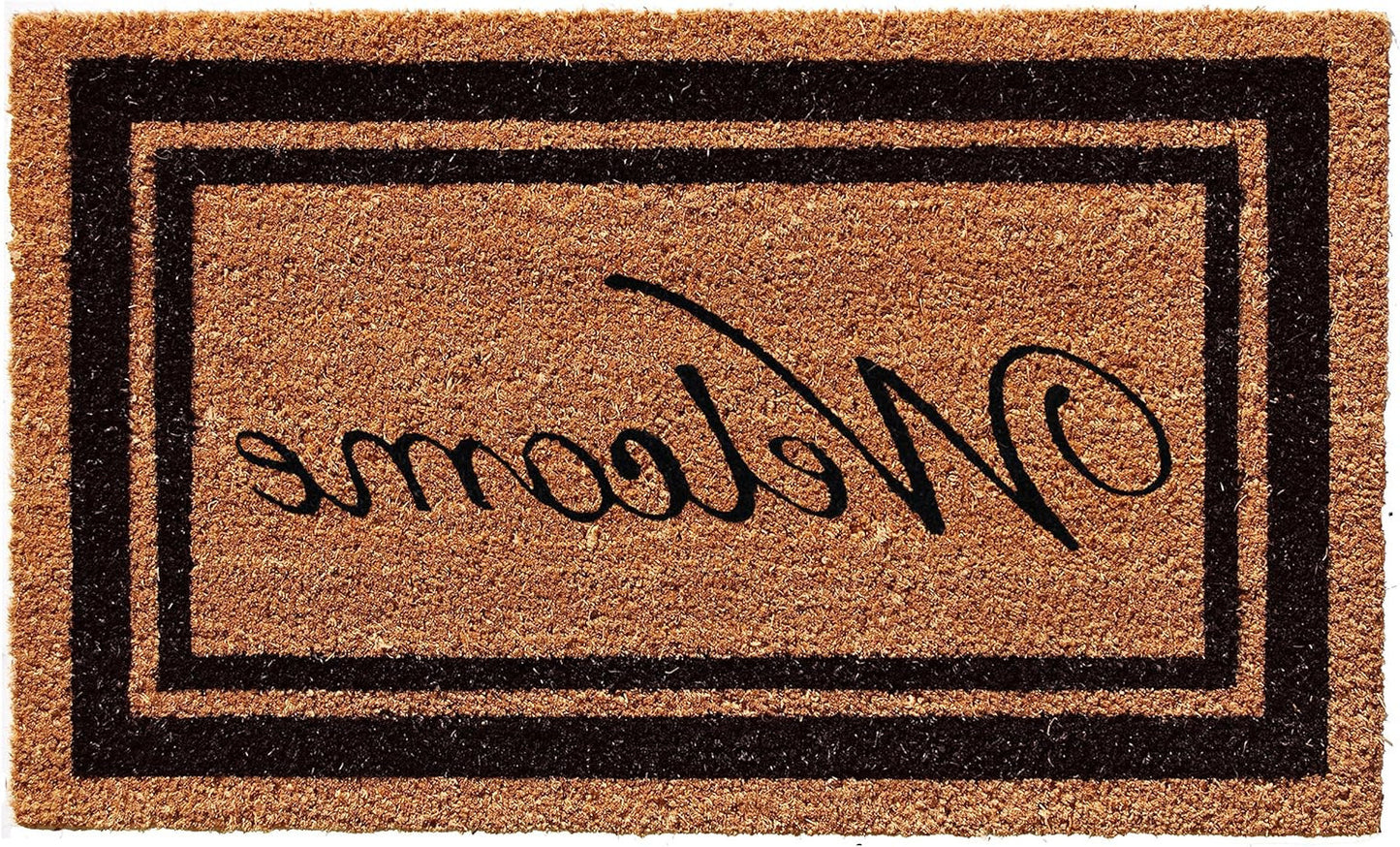 18" X 30" Natural And Black Striped Border Welcome Outdoor Coir Door Mat