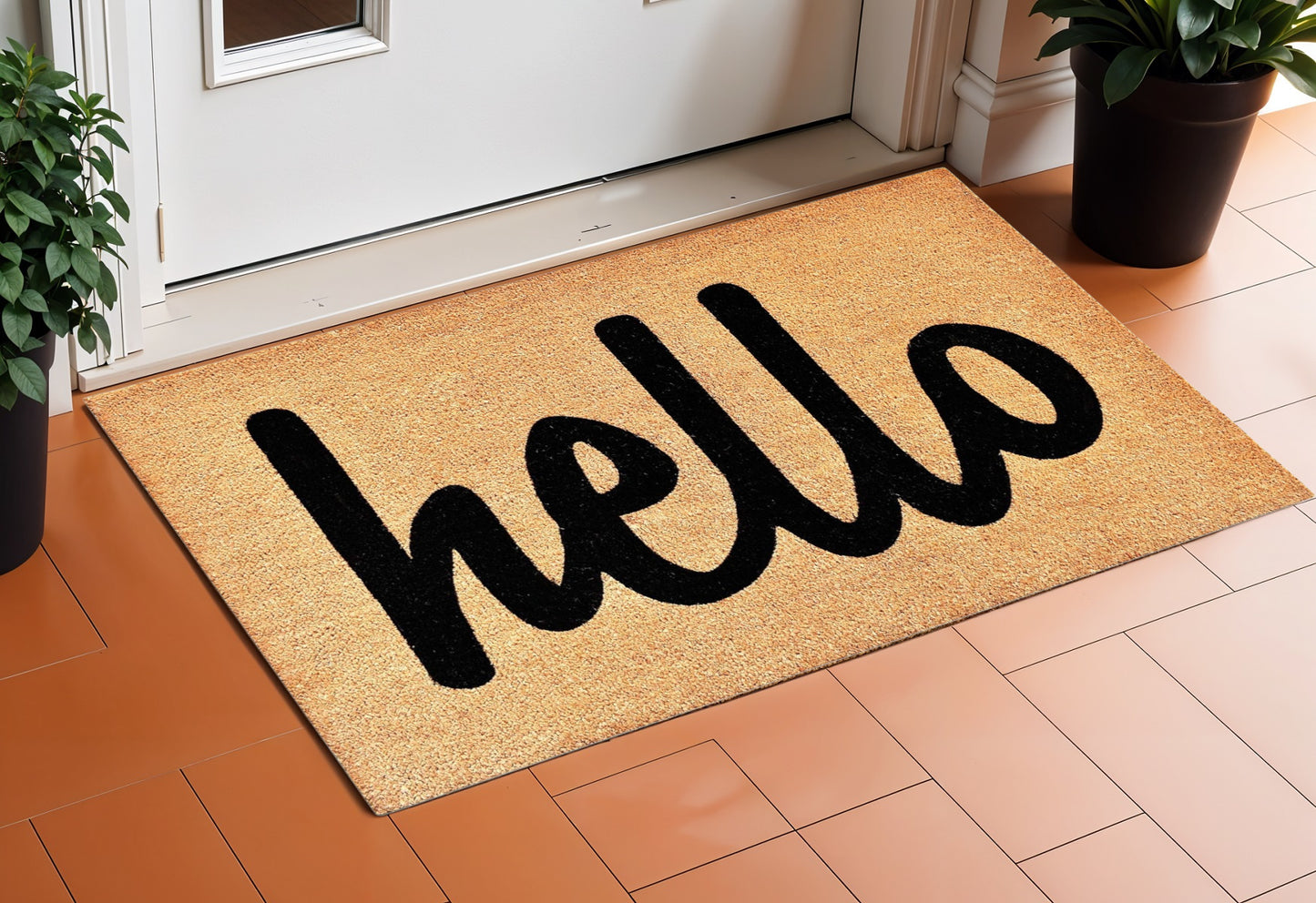 24" X 36" Natural And Black Bold Hello Outdoor Coir Door Mat
