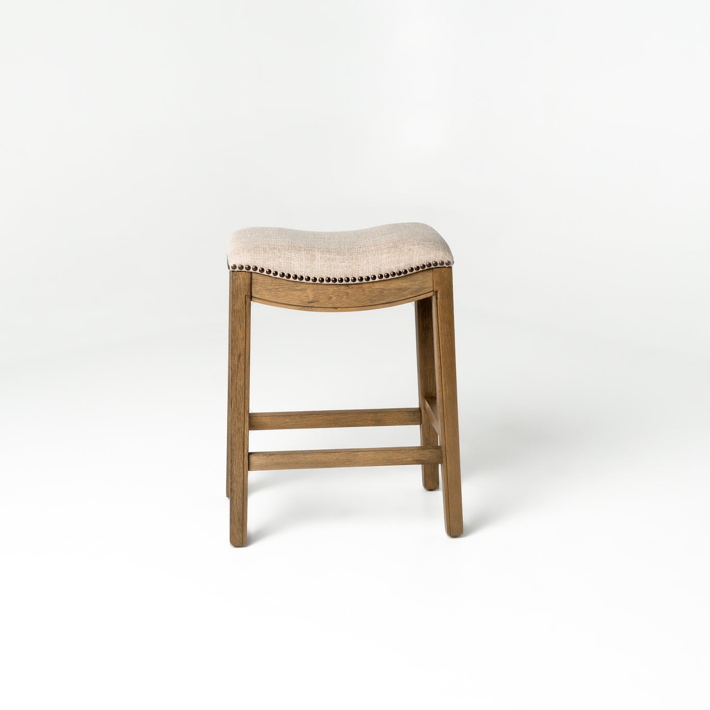 26" Beige and Brown Fabric and Solid Wood Backless Counter Height Bar Chair