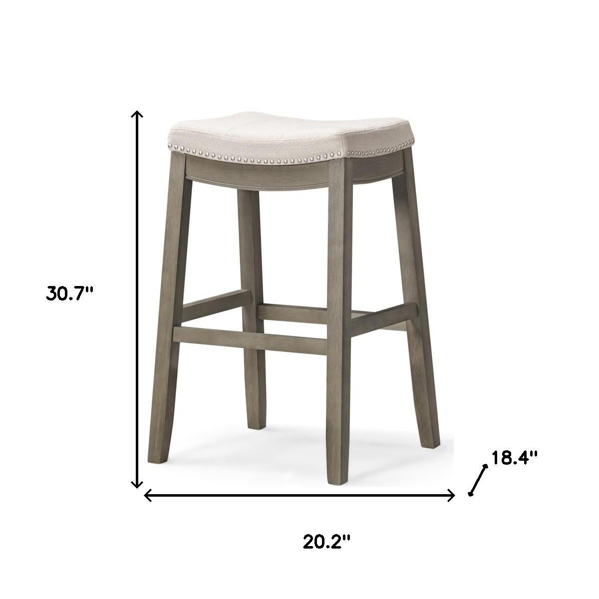 31" Gray and Cool Gray Fabric and Solid Wood Backless Bar Height Bar Chair