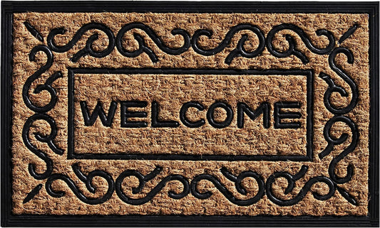 18" X 30" Natural And Black Coir Welcome Outdoor Door Mat