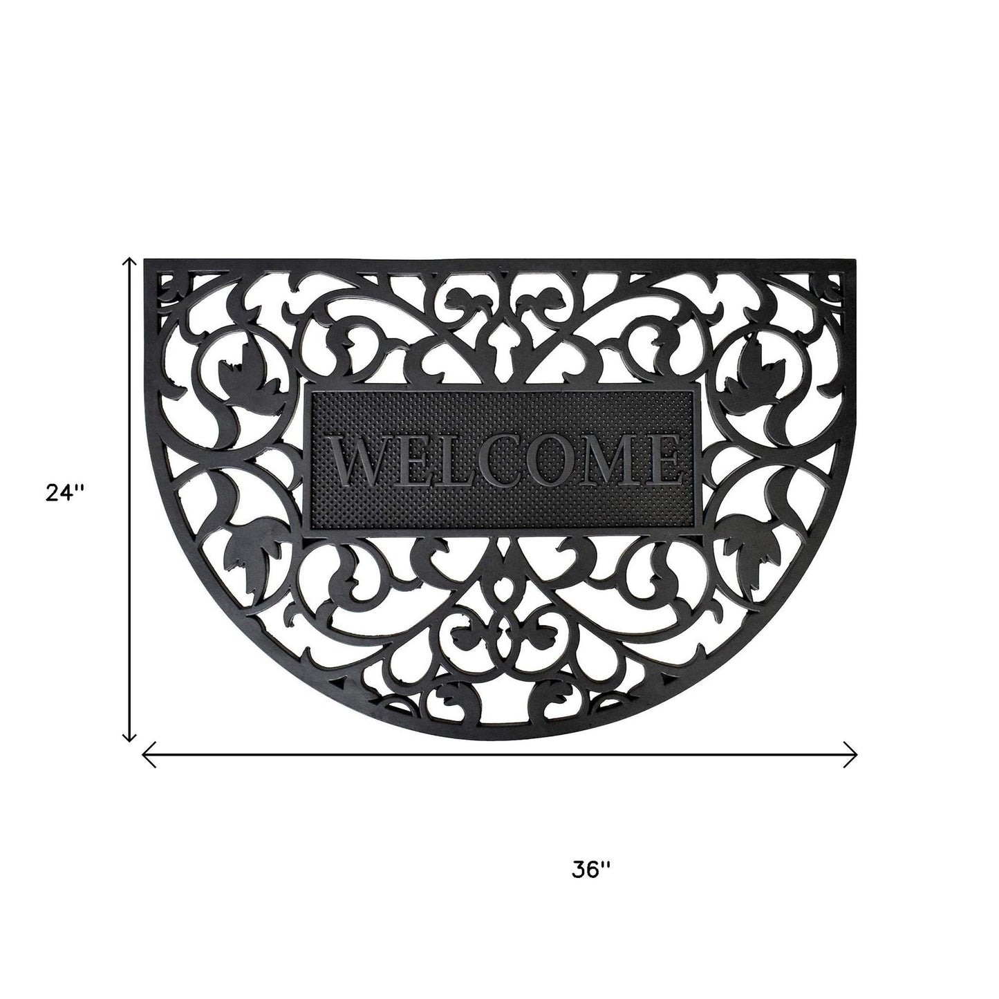 24" X 36" Black Scrollwork Welcome Semi Circle Outdoor Rubber Door Mat-6