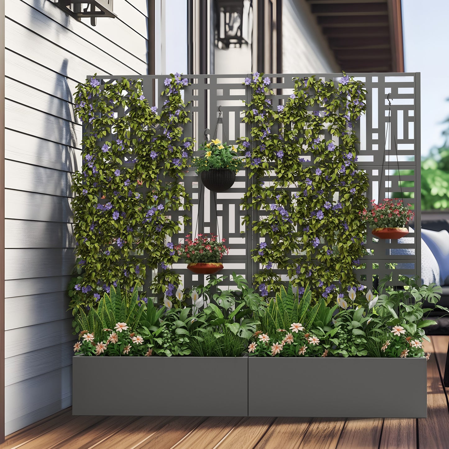 35" Gray Metal Indoor Outdoor Rectangular Planter Box