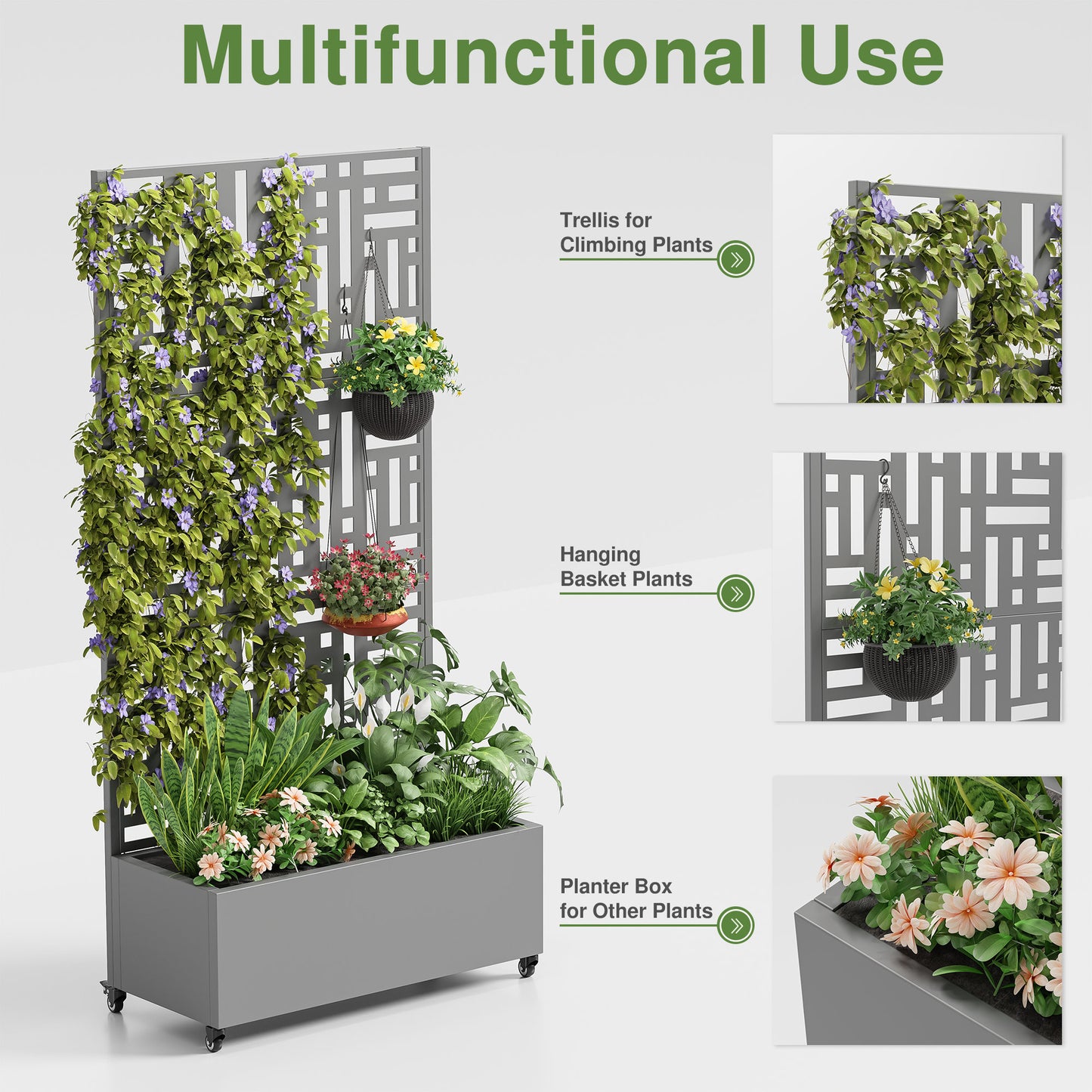 35" Gray Metal Indoor Outdoor Rectangular Planter Box