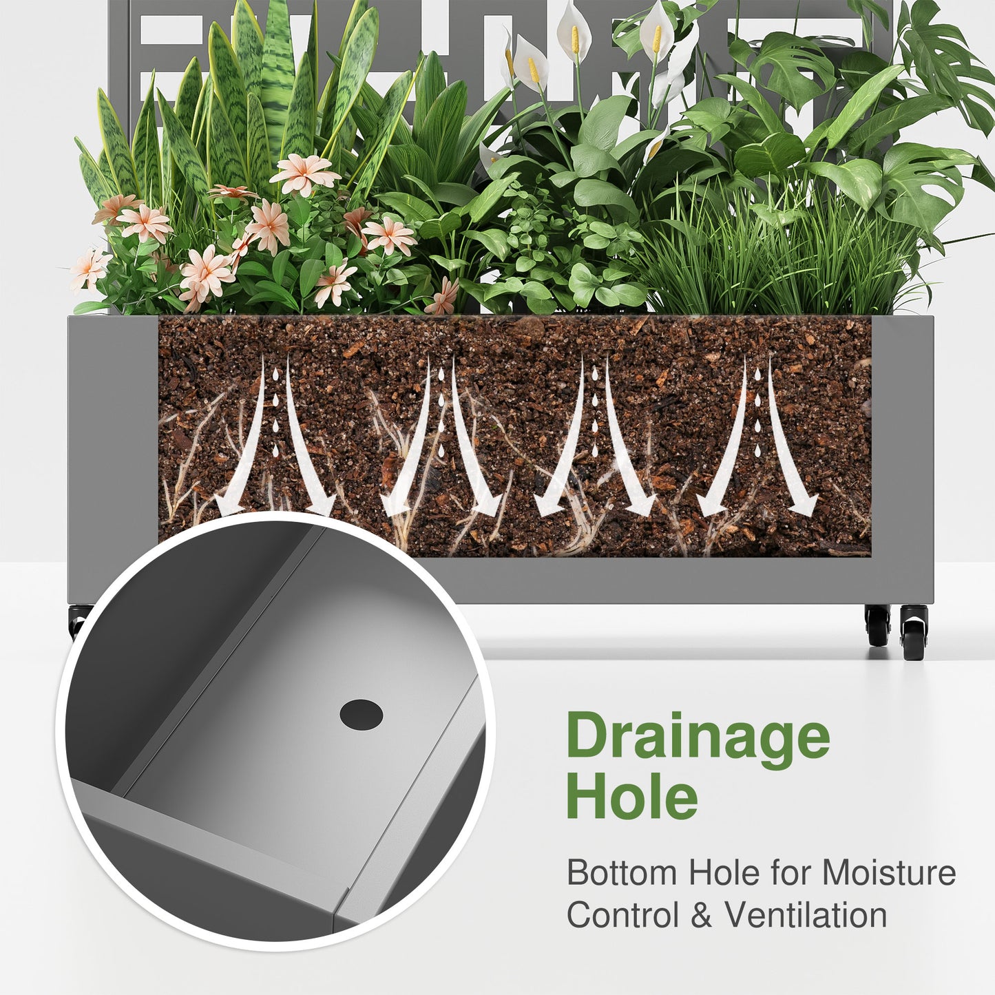 35" Gray Metal Indoor Outdoor Rectangular Planter Box