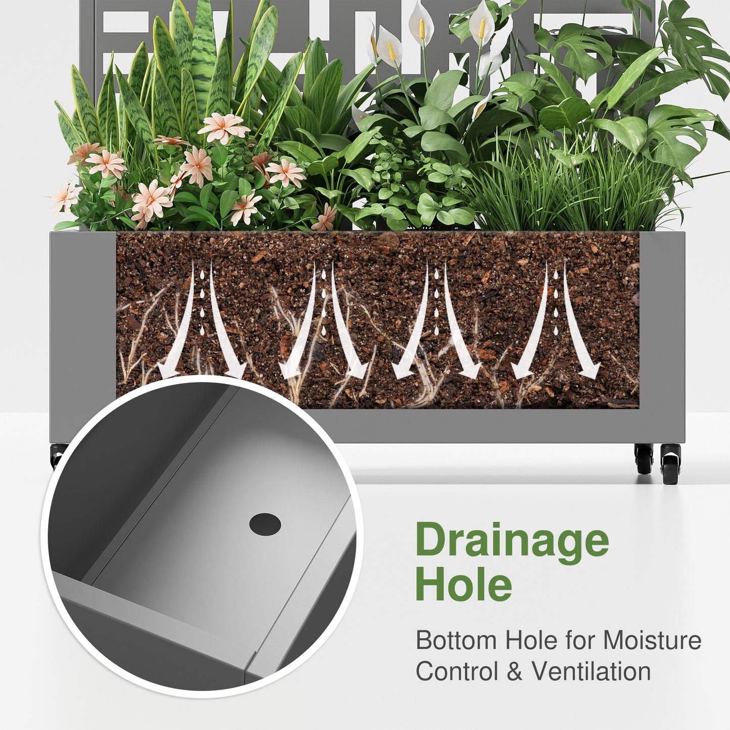 35" Gray Metal Indoor Outdoor Rectangular Planter Box