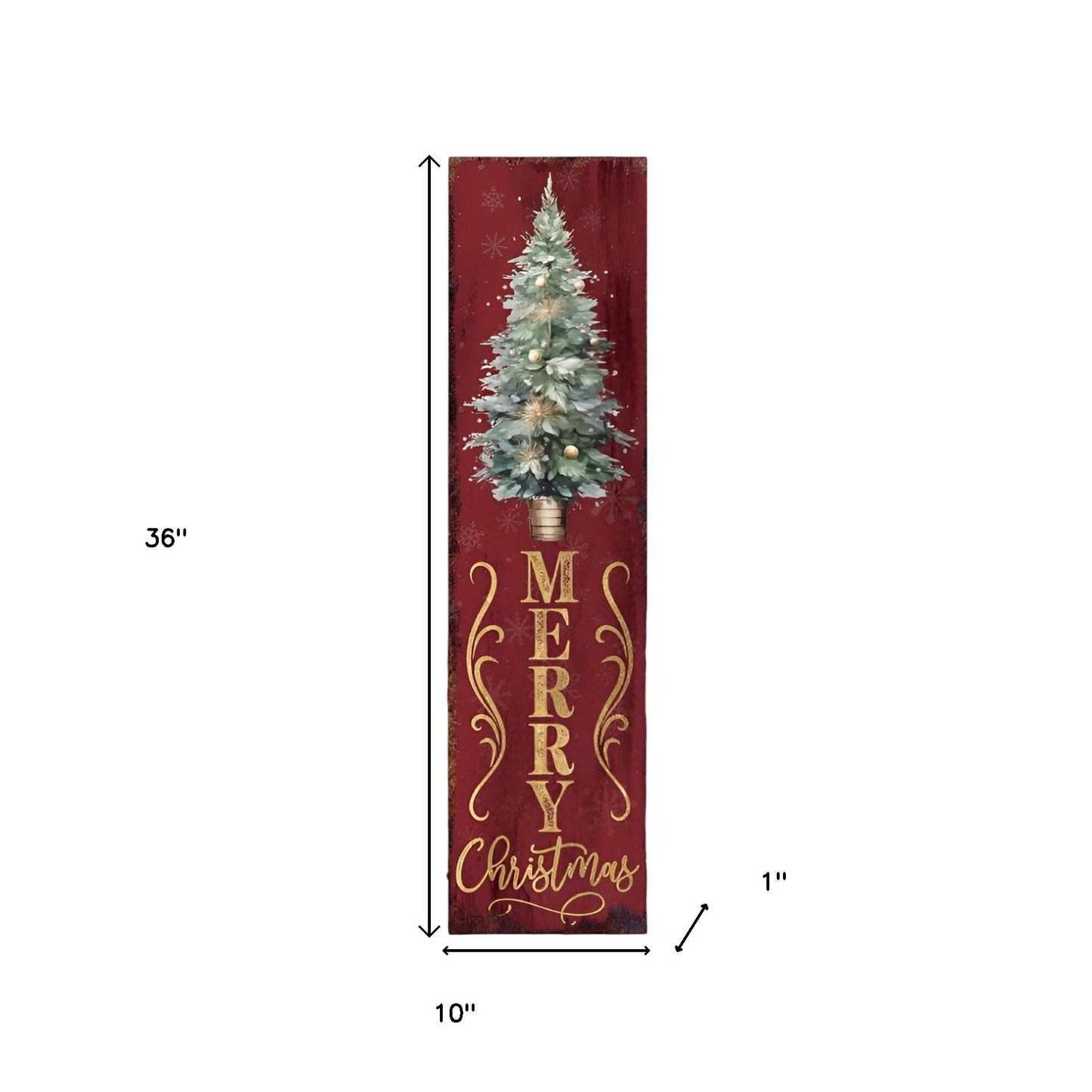 36" Red and Green Merry Christmas Christmas Tree Solid Wood Porch Sign