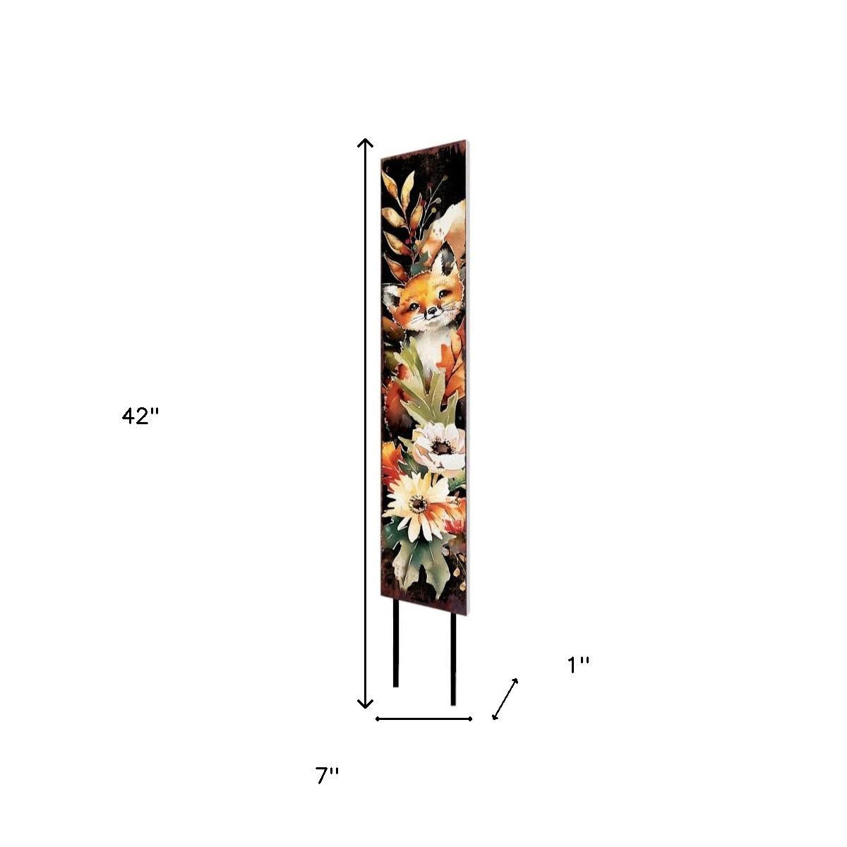 42" Black Tan Off White And Orange Floral Bouquet Solid Wood Fox Garden Stake-4