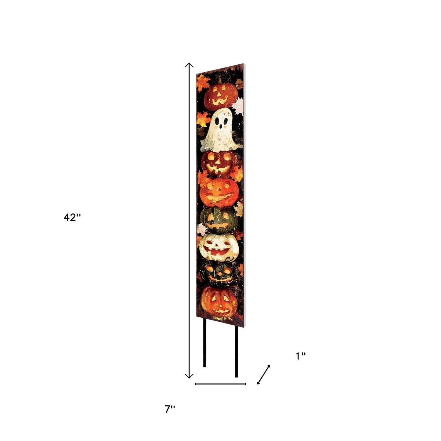 42" Black White And Orange Halloween Jack-O-Lantern Solid Wood Garden Stake-4
