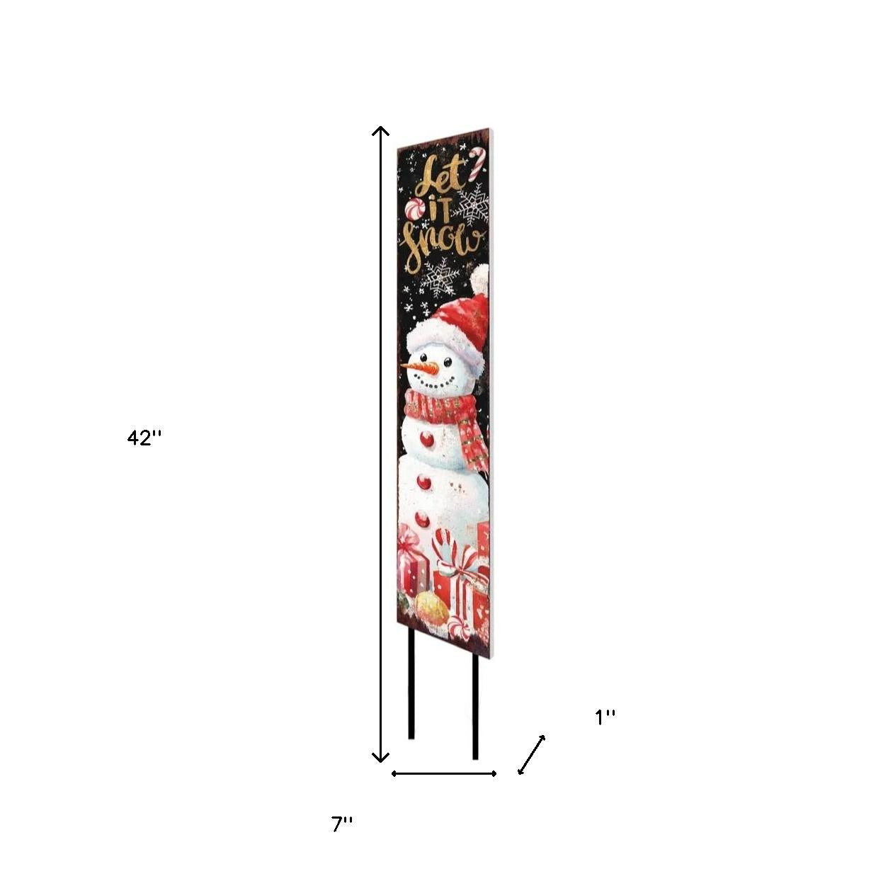 42" Black White Red And Gold Let It Snow Snowman Solid Wood Garden Stake-4