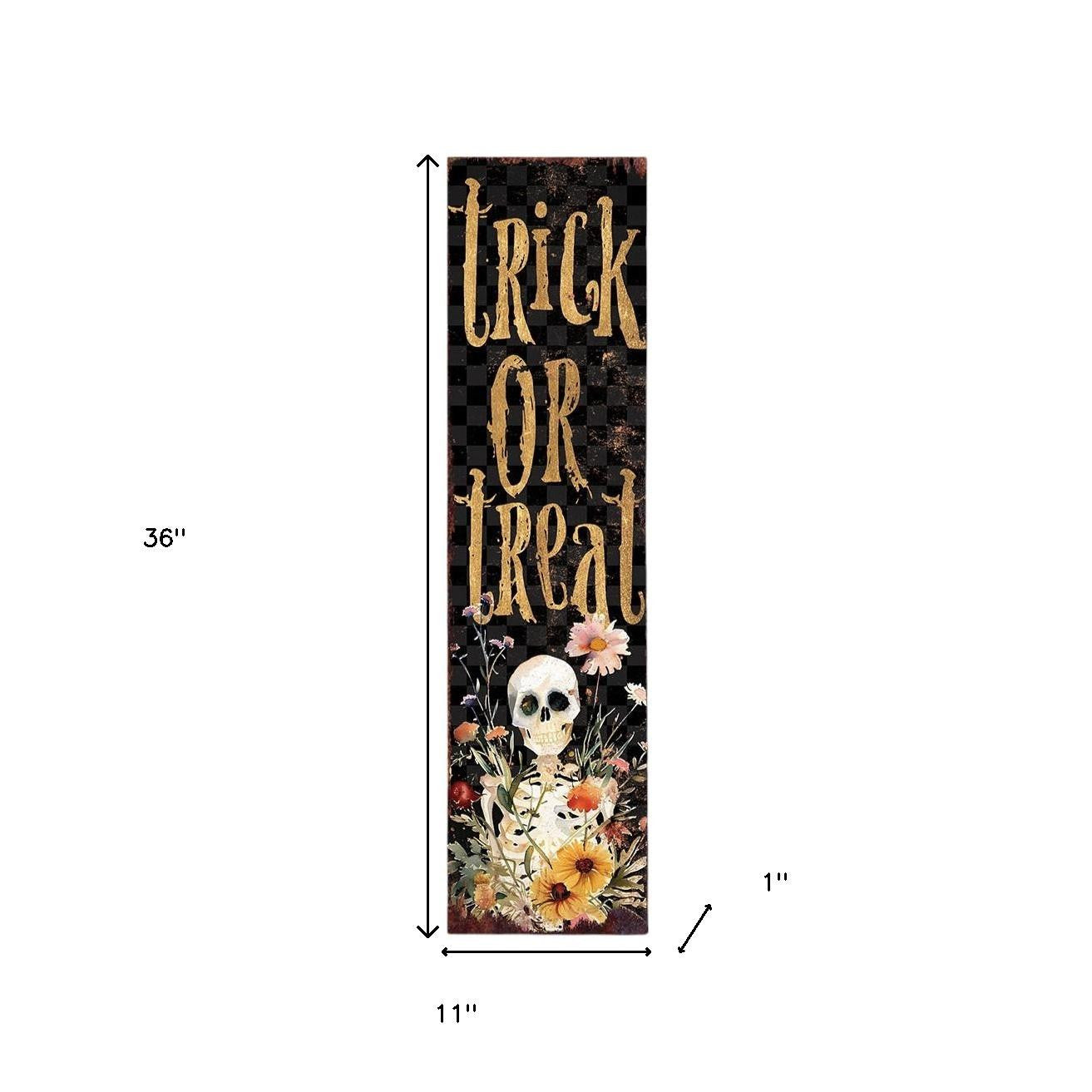 36" Black And Gold Solid Wood Trick or Treat Halloween Skeleton Porch Sign-5